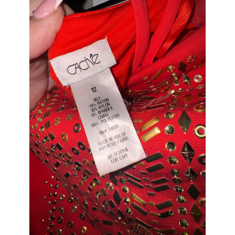 Cache Red Strapless Studded Embellished Bodycon Cocktail Dress Size 12 - Picture 8 of 8